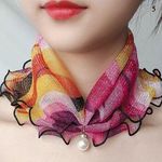 Women Shiny Pearl Organza Chiffon Scarves Bandana Ruffle Scarf Headband ☆ : Orange Photo 0