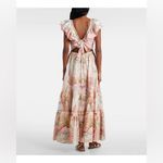 Camilla NEW Lisbon Lullaby Tiered Linen Maxi Dress Neck Frill Pink Large $995 Photo 2