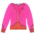 💖 CML Collection Pink & Orange Beaded Mesh Long Sleeve Y2K Top Photo 0