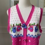 Quacker Factory Vintage Button Front Sweater Vest Novelty Mitten Knit Pink S Photo 1