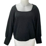Madewell Womens Black Ribbed Square Neck Long Puff Sleeve Sweater Blouse Top XXL Photo 0