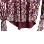 Lucky Brand Women Top S Maroon Floral Ruffle Cuff High Low Hem Cottage Grandma Photo 4