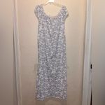 Vintage maxi length mumu floral dress pastel blue stripes white flowers lace Photo 2