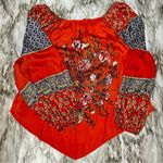 Free People Asymmetrical Embellished Raglan Blouse Orange Romantic Boho Chic Photo 1