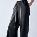 ZARA Black Faux Leather Wide Leg Pants Trousers Photo 2