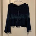Bell Sleeve Top With Lace Detail Blue Size XS Photo 0