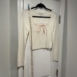 NWT Willow & Wind Size M Cream Long Sleeve Ribbed Knit Top Pink Satin Bow Detail Size M Photo 7