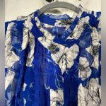 Elie Tahari  Trixie Ruffle Blue and White Floral Textured Sleeveless Blouse Photo 5