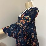 Umgee  Floral Boho Navy Tunic Top Mini Dress Size Small Sheer lace Cutout Photo 7