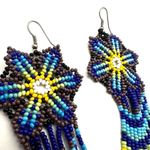 Blue yellow purple long beaded statement earrings Photo 5