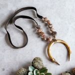 Handmade Leather, Brass, Beads, Bamboo and Sandstone Crescent Necklace Brown Photo 0