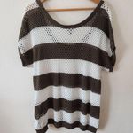 Torrid Green White Striped Dolman Open Weave Blouse Knit Crochet Sweater Top 1X Photo 1