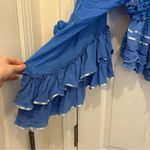 Free People x Fillyboo Lotus Ruffles Buttondown Ribbon Trim Mini Dress Tunic Blue Size XS Photo 6
