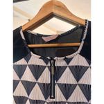 Geometric Print Sleeveless Tunic Top Black‎ White | Zip Neck Blouse SJS Women’s Blue Size L Photo 1