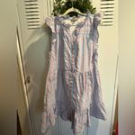 Lilla P Button Down Peplum Dress Tide Stripe pattern lightweight cotton Blue Photo 1