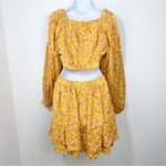 Free People  Jael Printed Mini Dress Size Medium Cut Out sides Yellow Floral Photo 2