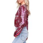 En Saison Womens Size L Bastienne Pink Sequin Bodysuit puffed Photo 2