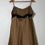 ASOS DESIGN satin cami strap black lace detail mini dress in brown Size 12 Photo 4
