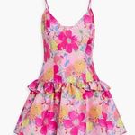 Love Shack Fancy Fabienne Floral Ruffled Satin Mini Dress in Passion Sound- Size 6 Photo 2