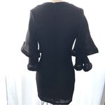 INA Women's Black Stretch Lace Fitted Sheath Dress w/Double Bell Sleeves-Size S Photo 8