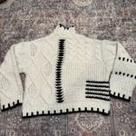 ZARA  Chunky Cable Knit Sweater | Black & Ivory Graphic | Mock Neck | Oversized S Photo 2