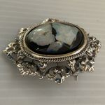 Vintage Baroque Opal Style Glass Brooch Pendant Gold Ornate Frame Pin Victorian Silver Photo 7