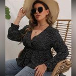 SheIn Plus Polka Dot Print Lantern Sleeve Peplum Top Photo 6