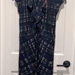 Tory Burch NWT Clementine Plaid A-Line Dress Large Navy Blue Print Ruffles Photo 3