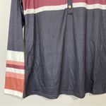Women’s Long Sleeve Button Down Striped Henley Tee Blue & White Size Large NWOT Photo 1