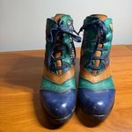 Socofy Bohemian Splicing Pattern Leather Ankle Boots Side Zip Lace Up Brocade 39 Blue Size 8 Photo 3