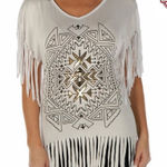 Liberty Wear Native Diamond Distressed Fringe Tunic 4X White Photo 0