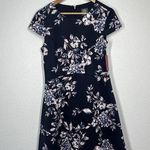 Vince Camuto  Floral Scuba Fit And Flare Mini Dress Size 12 Navy Pink Photo 0