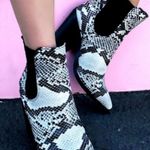 Bamboo Snakeskin Chunky Heel Booties Photo 0