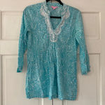 Lilly Pulitzer Sarasota Beaded Tunic Shorely Blue Ice Cake Pattern Coverup Top Photo 2