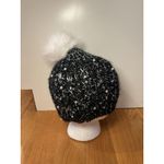 Betsey Johnson  Hat Beanie Womens One Size Black Faux Fur Pom Pearl Metallic Photo 2