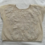 Vintage Cream net top with floral appliqué and embroidery Size small Tan Photo 0