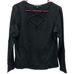 Boston Proper Cotton Black Criss Cross V Neck Long Sleeve Tee Shirt Womens M Photo 6