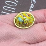 Vintage 1970s Yellow Millefiori Ring Adjustable Stainless Steel Gold Photo 7