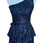 Trixxi  Sequined One-Shoulder Tiered Navy Mini Dress Junior Size S Glam Dance Photo 0