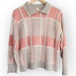 American Vintage Vintage Muted Gray Beige Pink Plaid Long Sleeve Collared Knit Sweater L Photo 0