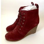 Dita Wedge Lace Leather Suede Upper Boot Burgundy Size 9 NEW Red Photo 0