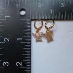 Gold with Pink Cubic Zirconia Butterfly Huggie Earrings Photo 3