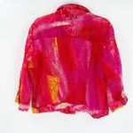 Linear Sheer Floral Art To Wear Button Front Shacket Pink Size XL Photo 6