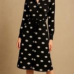 Vintage American Retro Lip Print Long Sleeve Silk Dress S Black Photo 6