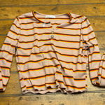 Romwe Striped Ribbed Cropped Henley Top Pink Orange Yellow Black Size M Photo 0