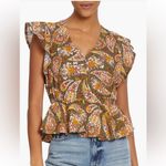 Sam Edelman Flutter Sleeve Peplum Top Paisley - Green and Orange. NWT Photo 0