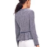 Rebecca Taylor Tweed Peplum Jacket Size 2 Blue Frayed Hem Preppy Classic Chic Photo 2