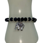 Boutique NWT Black Beaded Silver-Tone Rhinestone Elephant Pendant Stretch Bracelet Photo 0