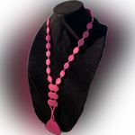 Tahari  Pink Beaded long Y-drop Necklace soft fabric chain tie 32” Photo 1