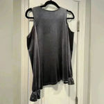 One Clothing Y2K Gray Cold Shoulder Velvet V Neck Ruffle Cuff Blouse Size Small Photo 7